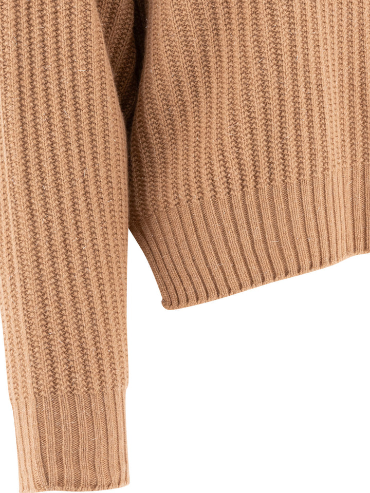 Turtleneck Sweater With Lurex Knitwear Brown