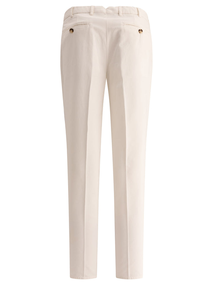 Garment-Dyed  In Twisted Cotton Gabardine Trousers White