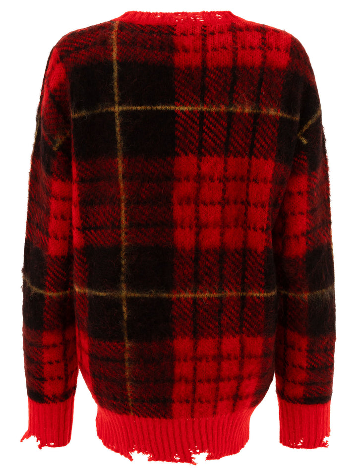 Tartan Distressed Knitwear Red