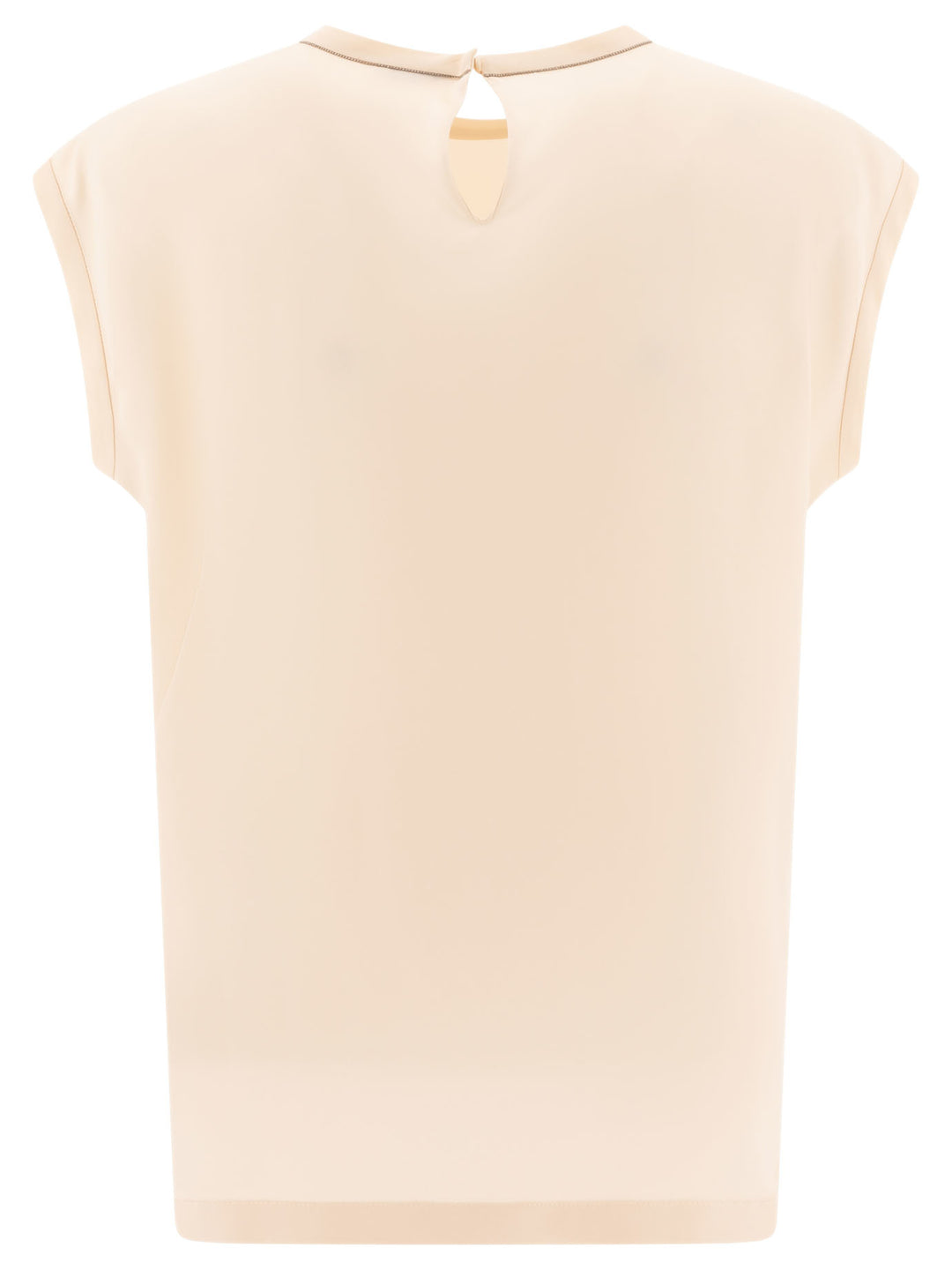 Stretch Silk Satin T-Shirt With Monili T-Shirts Beige