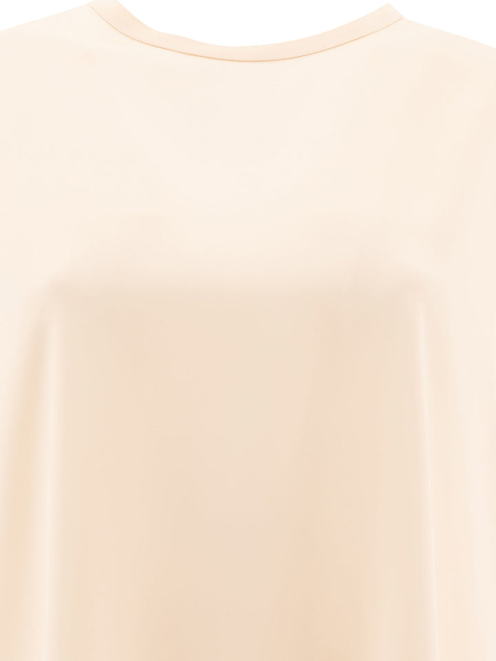 Stretch Silk Satin T-Shirt With Monili T-Shirts Beige