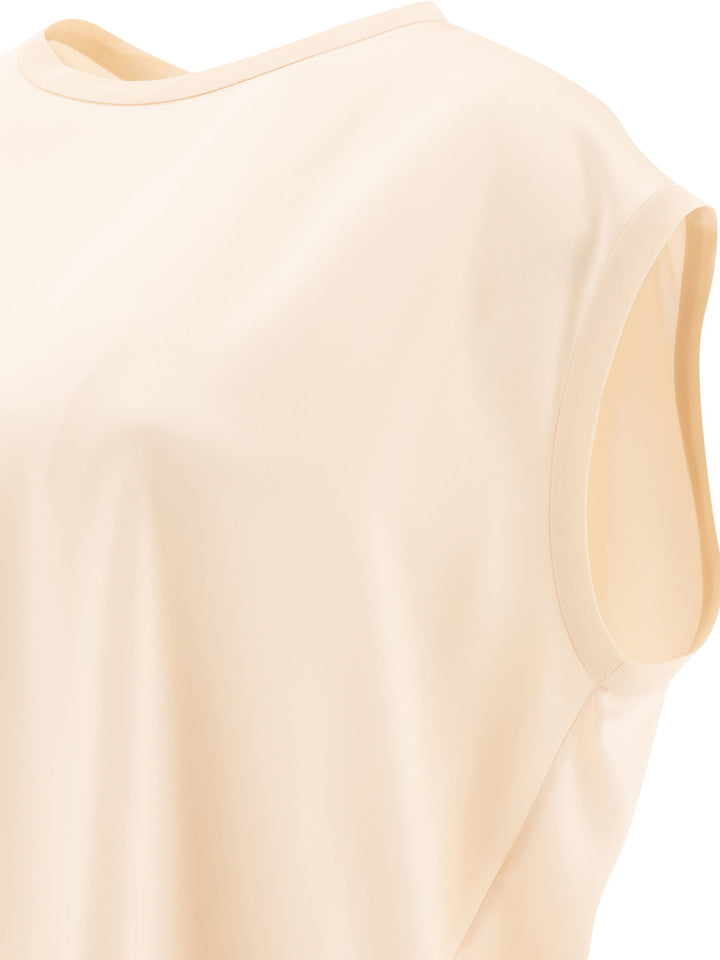 Stretch Silk Satin T-Shirt With Monili T-Shirts Beige