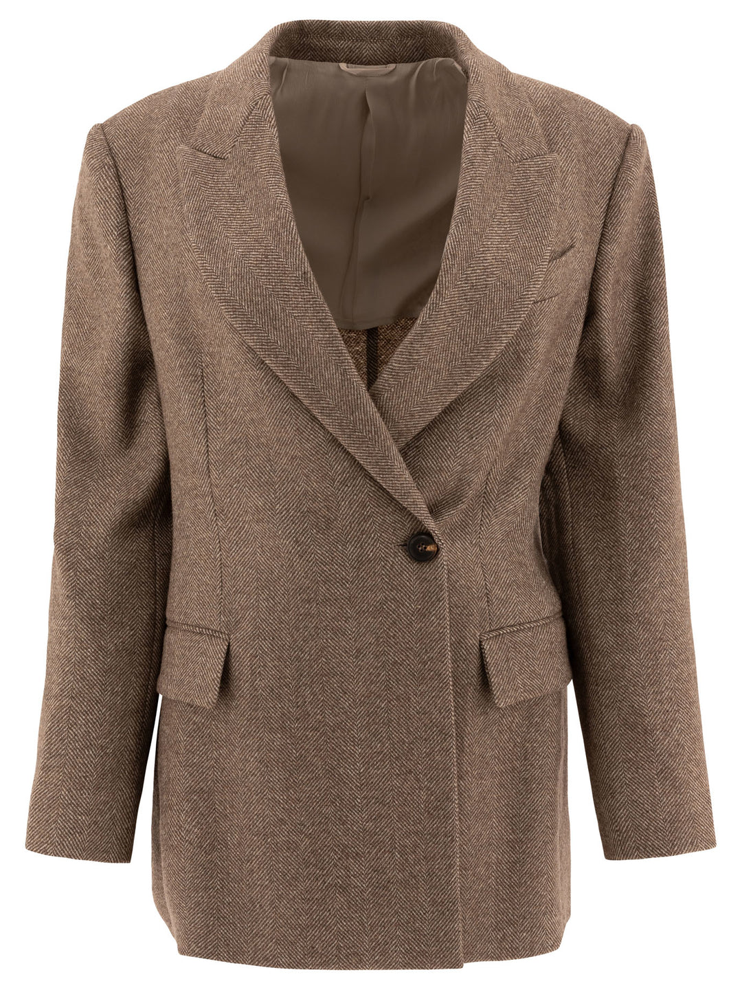 Brushed Techno Wool Chevron Blazer With Monili Jackets Brown