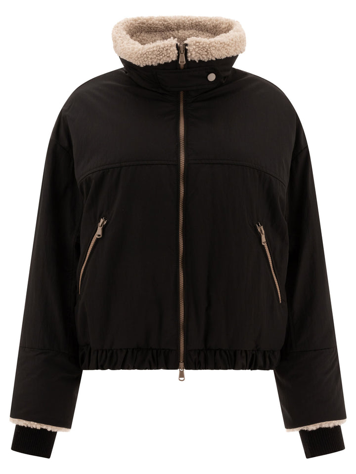 Down Jacket With Shearling Inserts And Monili Jackets Black