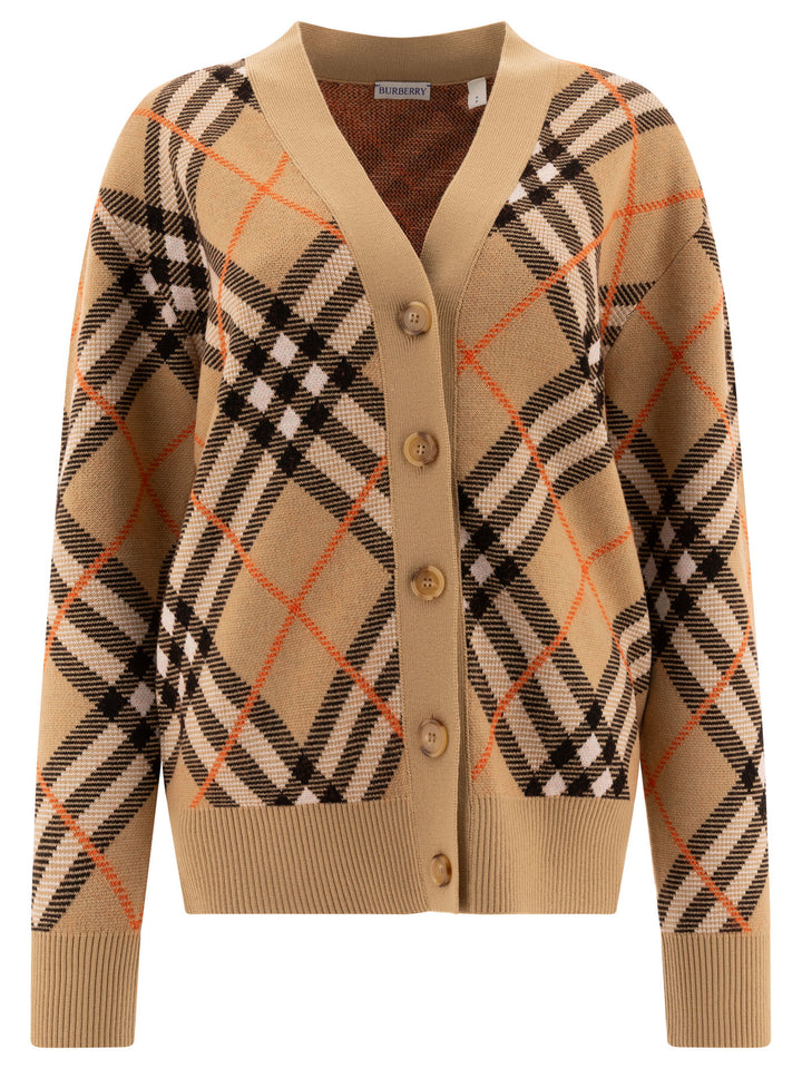 Wool-Blend Check Cardigan Knitwear Beige