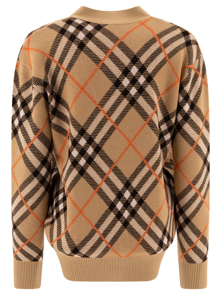 Wool-Blend Check Cardigan Knitwear Beige