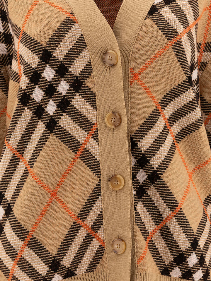 Wool-Blend Check Cardigan Knitwear Beige