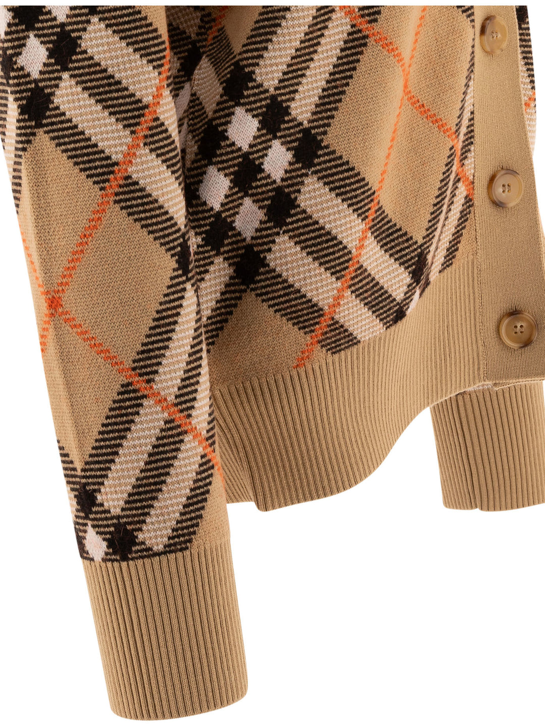 Wool-Blend Check Cardigan Knitwear Beige