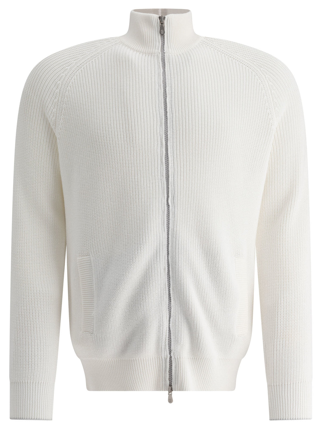 Half English Rib Turtleneck Cardigan With Zipper Knitwear White