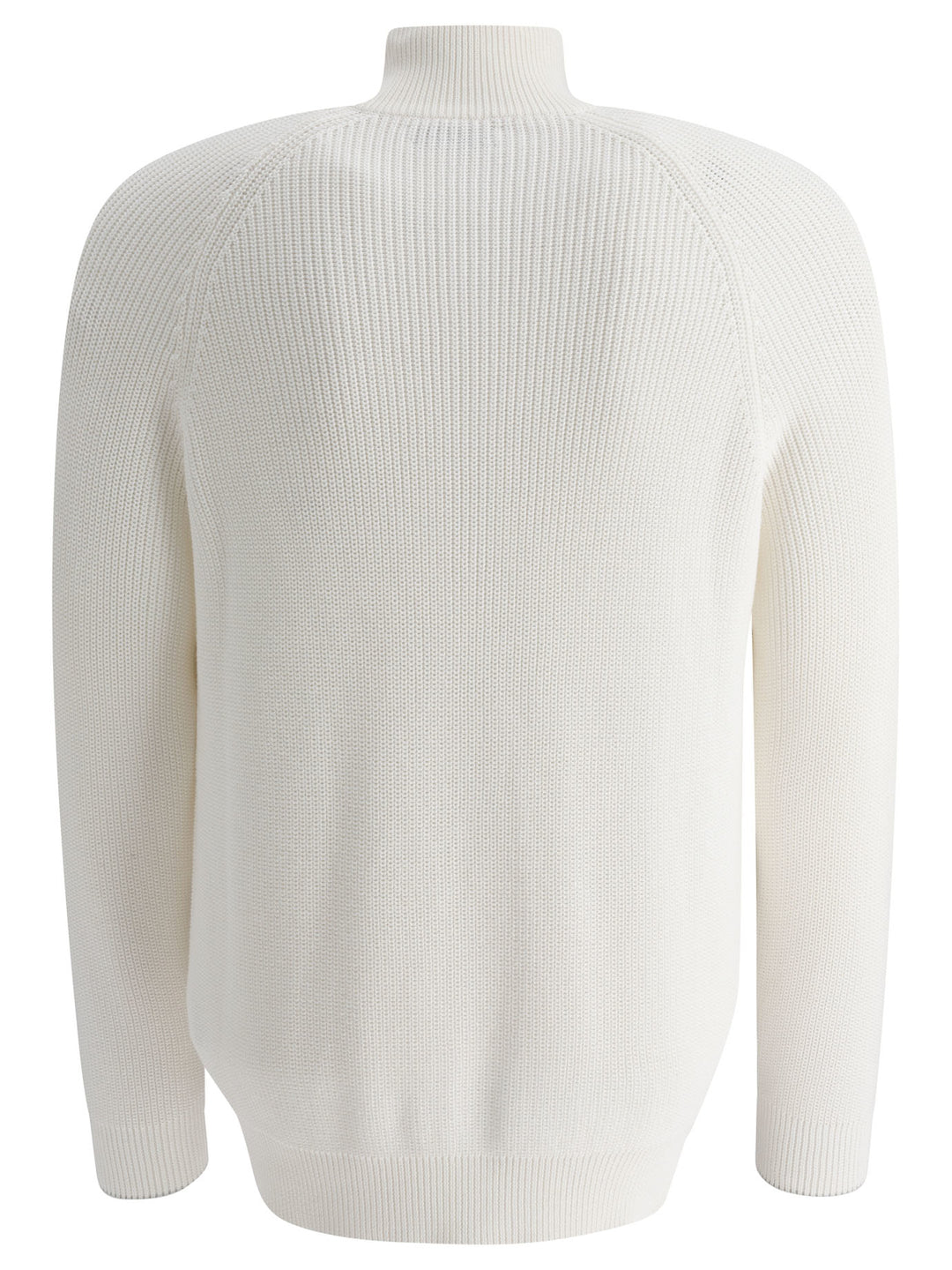 Half English Rib Turtleneck Cardigan With Zipper Knitwear White