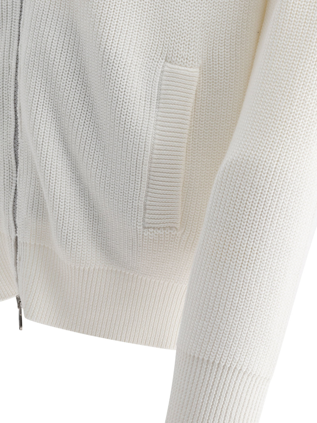 Half English Rib Turtleneck Cardigan With Zipper Knitwear White