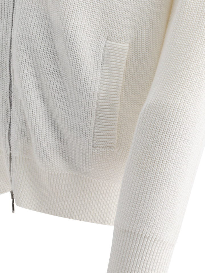 Half English Rib Turtleneck Cardigan With Zipper Knitwear White