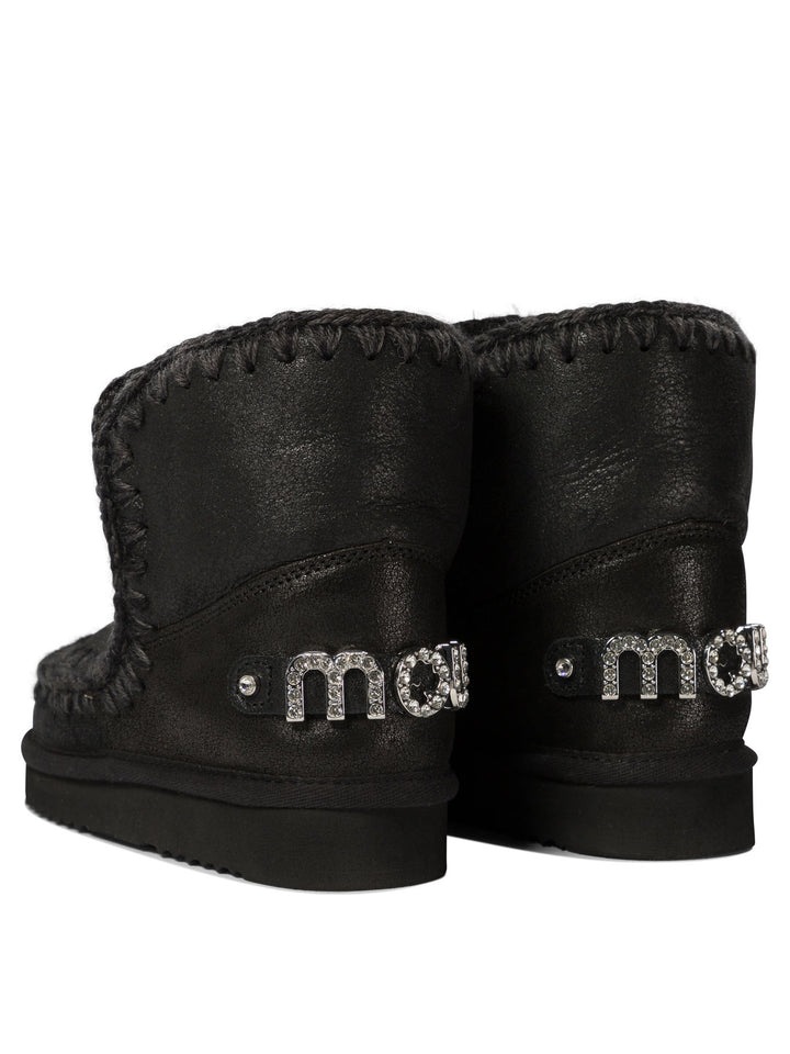 Eskimo 18 With Rhinestones Logo Ankle Boots Black