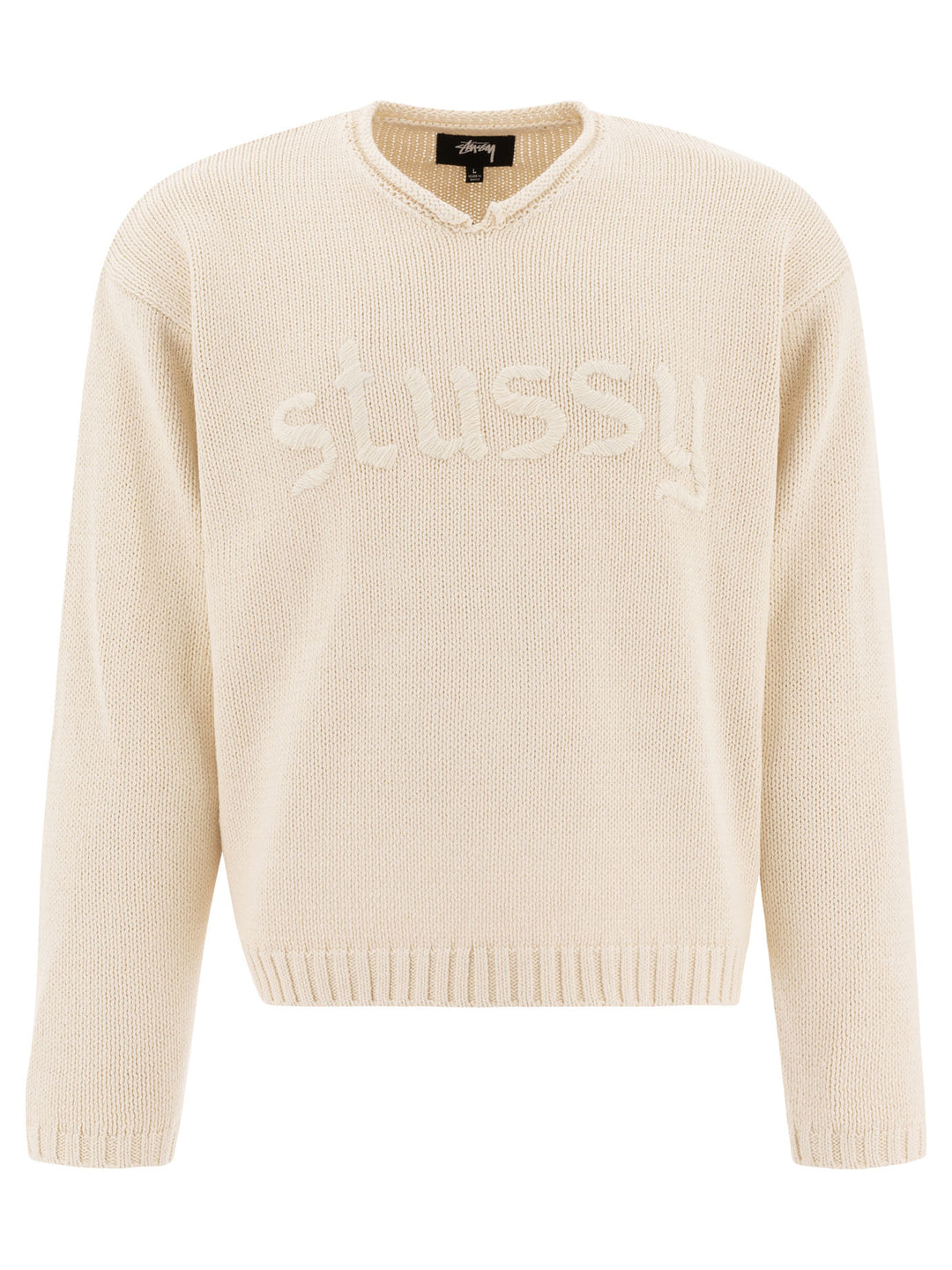 V-Neck Sweater With Logo Knitwear Beige