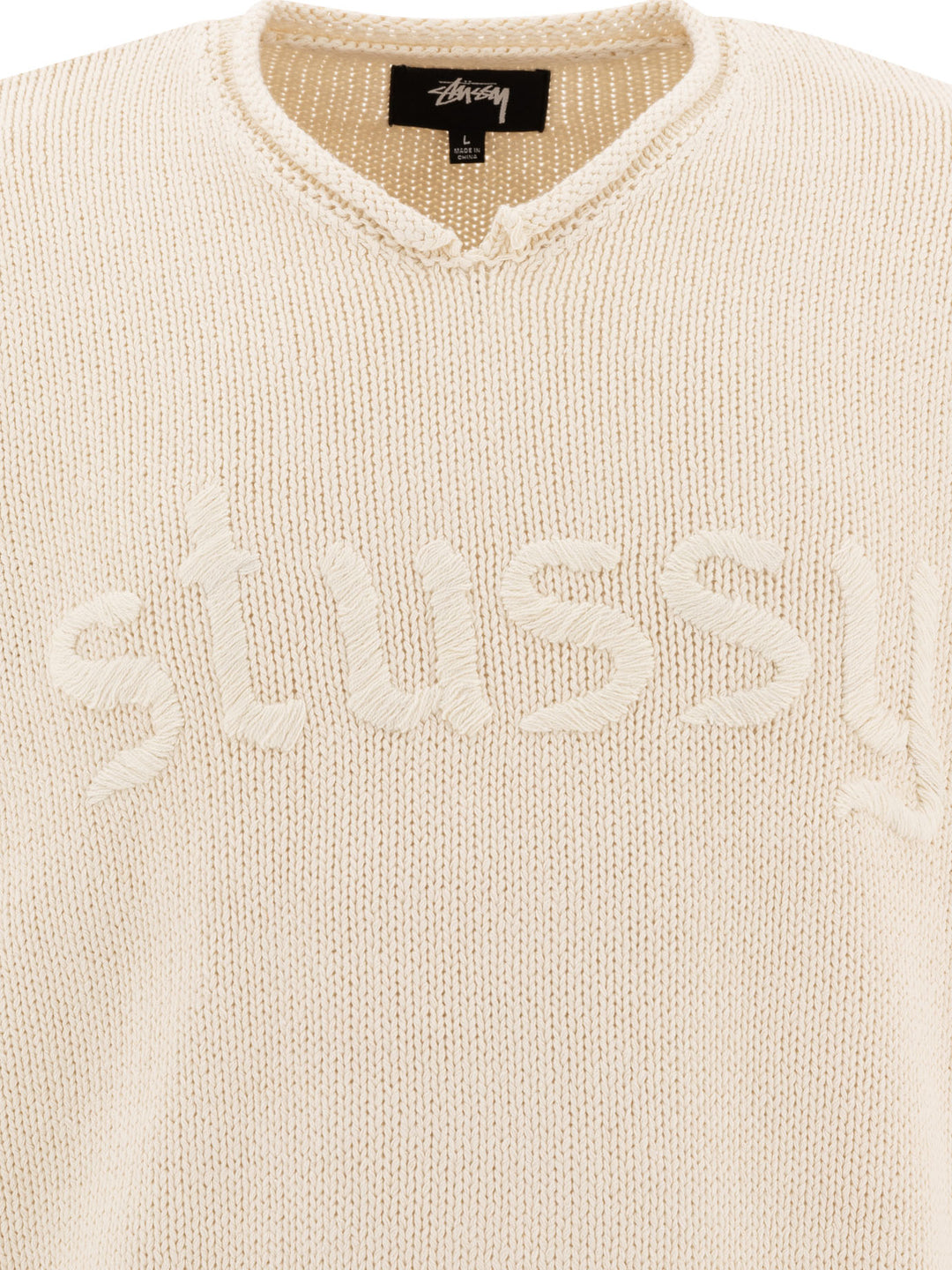 V-Neck Sweater With Logo Knitwear Beige