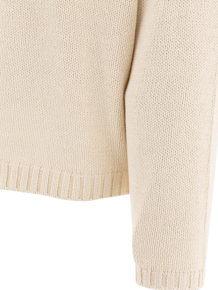 V-Neck Sweater With Logo Knitwear Beige