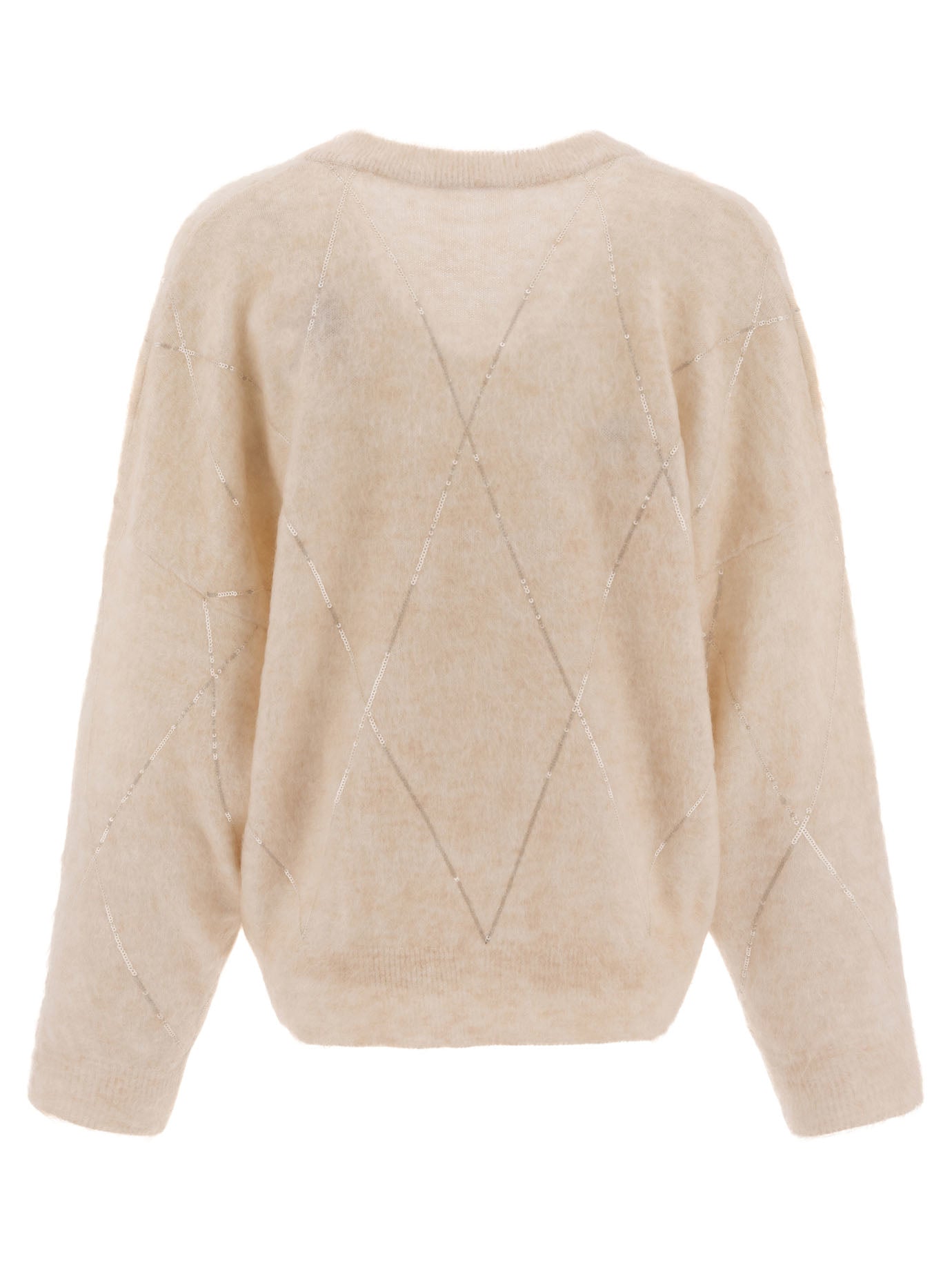 Dazzling Argyle Embroidery Knitwear Beige