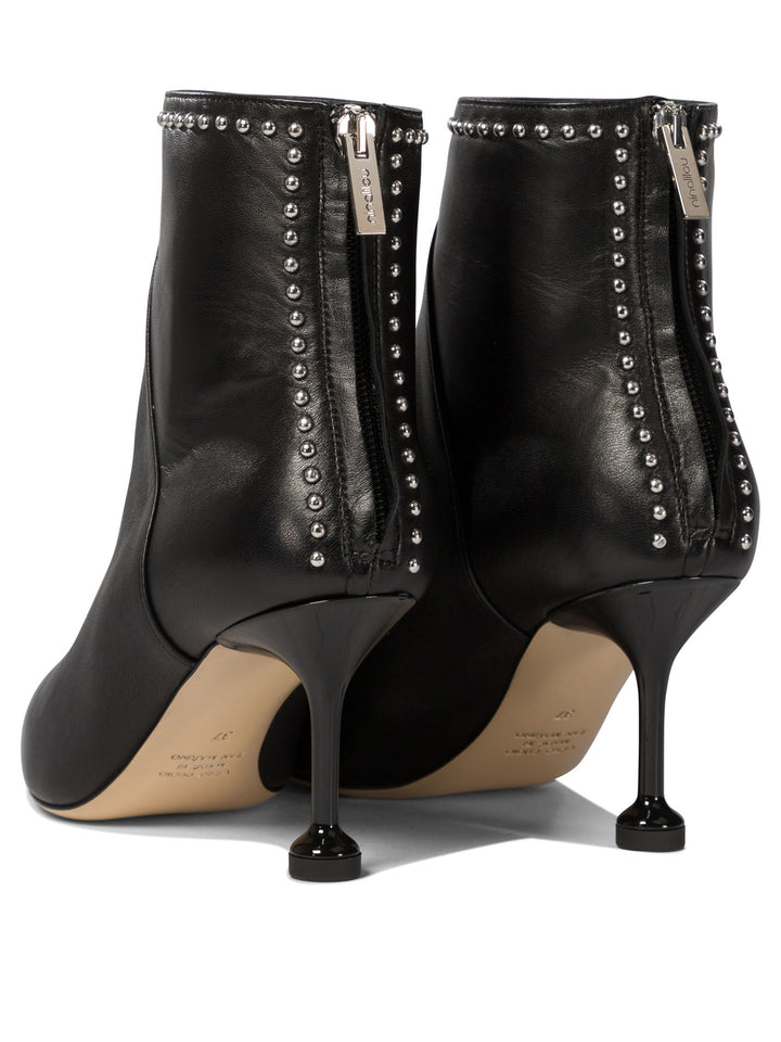 Zippered  With Studs Ankle Boots Black