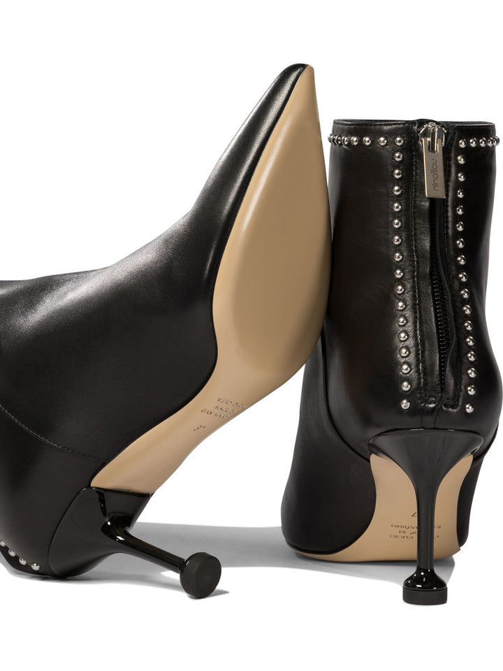 Zippered  With Studs Ankle Boots Black