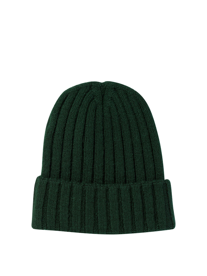 Knitted Beanie With Embroidered Logo Hats Green