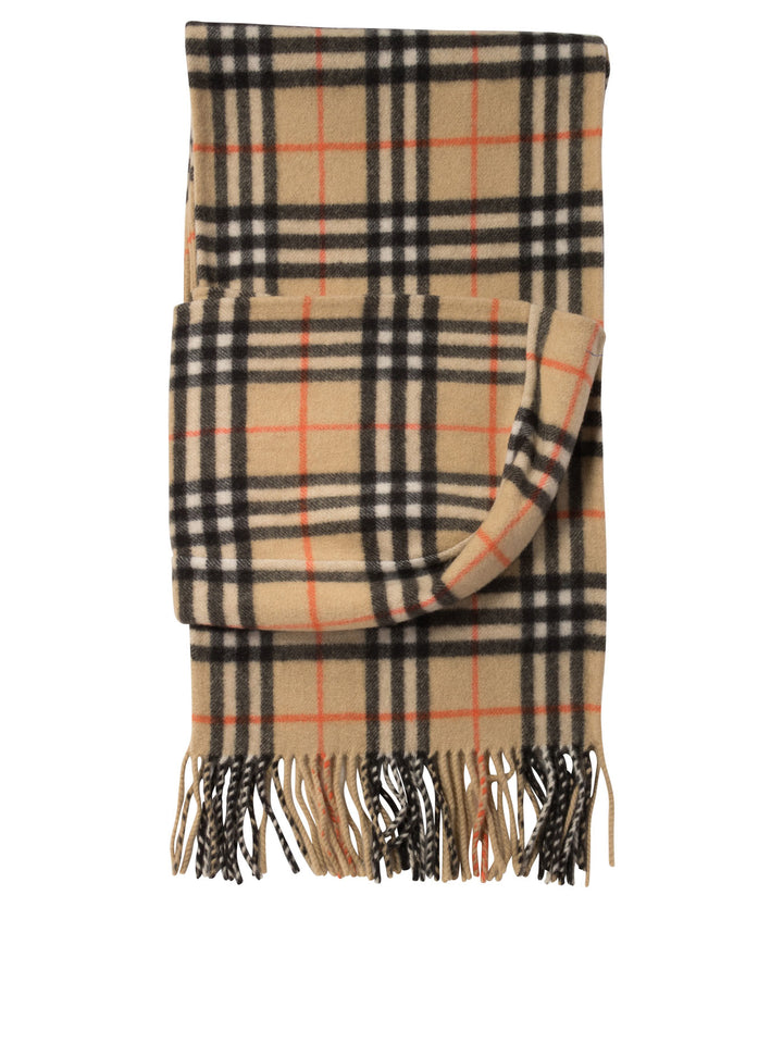 Check Cashmere Hooded Scarf Scarves Beige