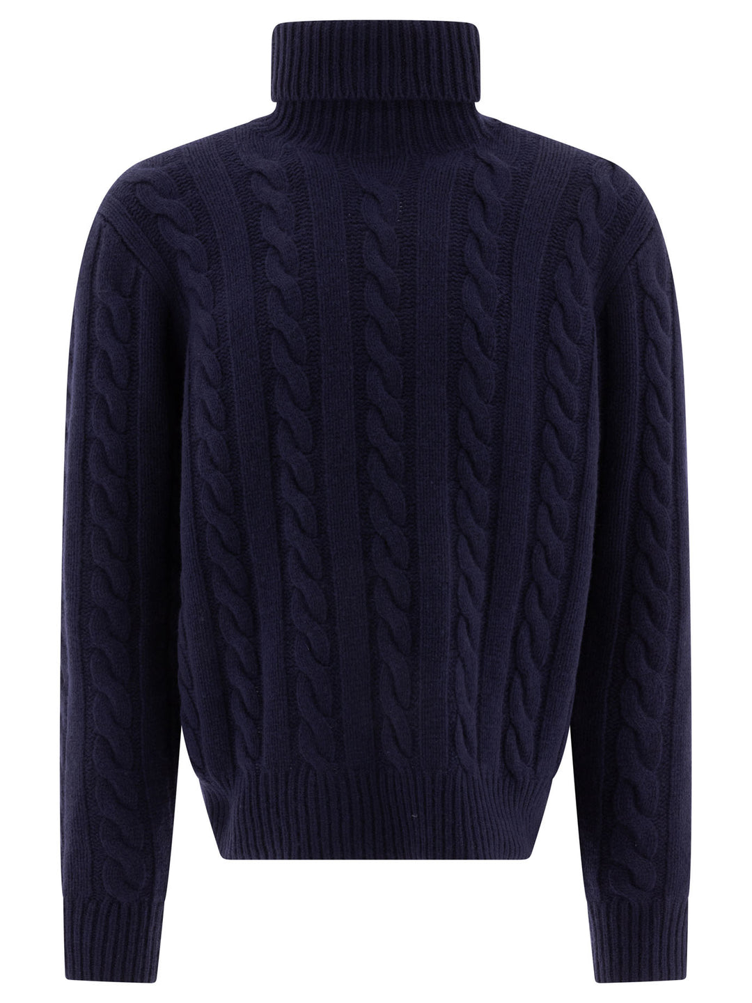 Wool And Cashmere Cable-Knit Turtleneck Sweater Knitwear Blue