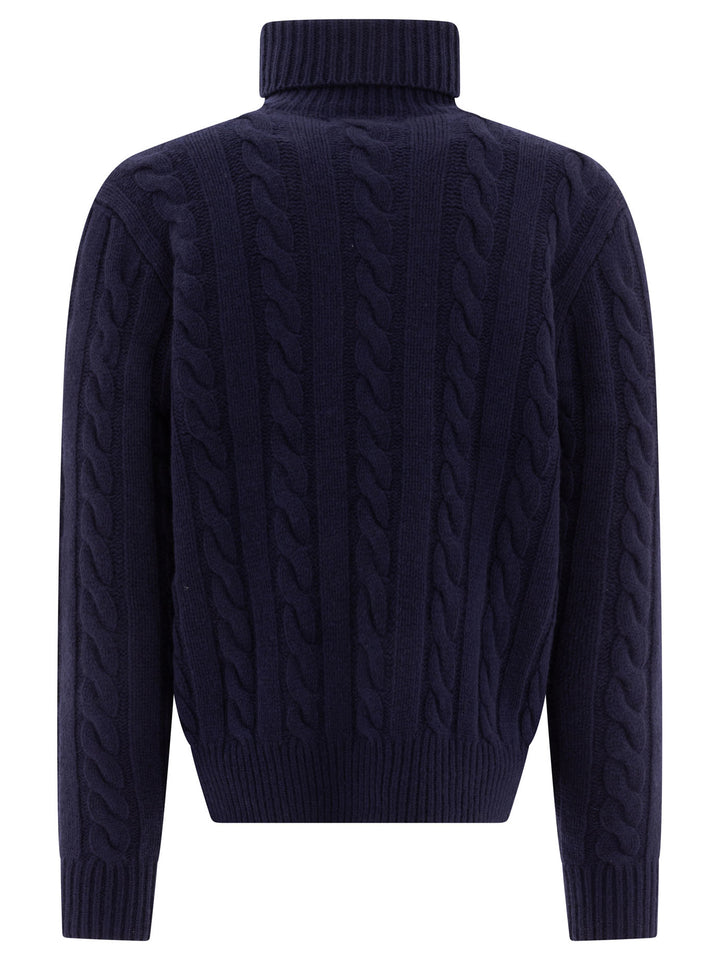 Wool And Cashmere Cable-Knit Turtleneck Sweater Knitwear Blue