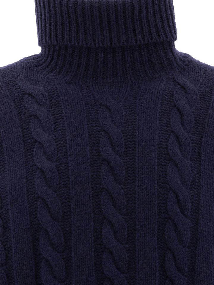 Wool And Cashmere Cable-Knit Turtleneck Sweater Knitwear Blue