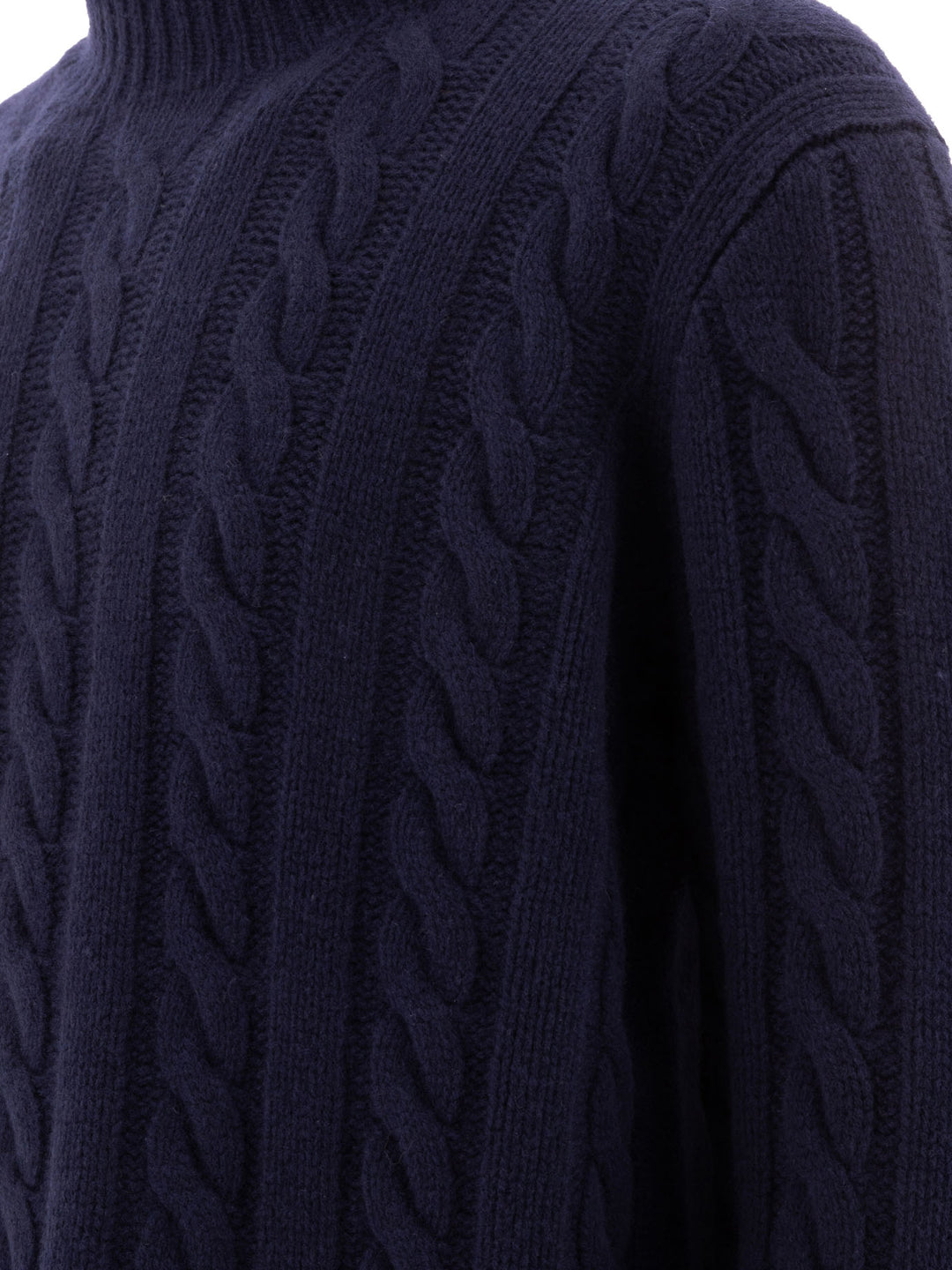 Wool And Cashmere Cable-Knit Turtleneck Sweater Knitwear Blue