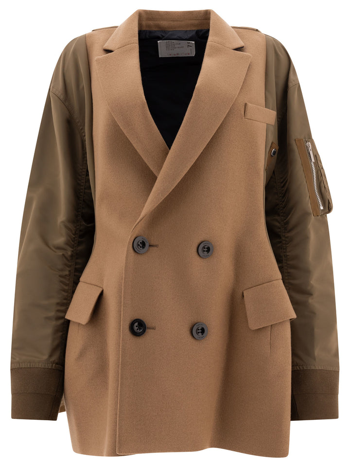 Wool Melton X Nylon Twill Coats Beige