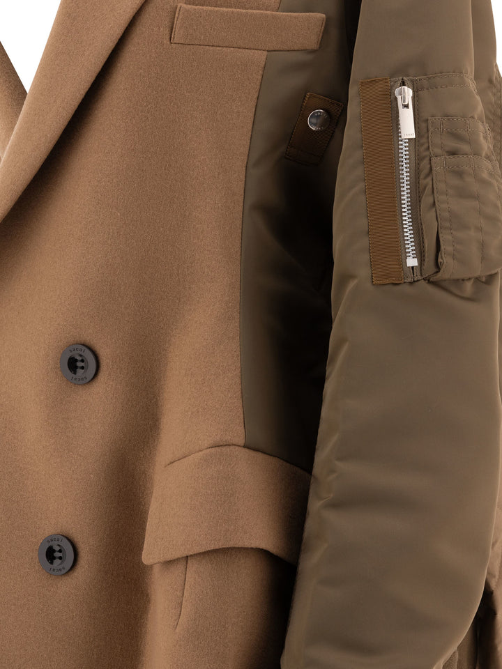 Wool Melton X Nylon Twill Coats Beige