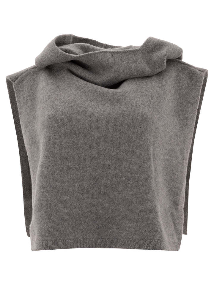 Hooded Bib In Wool And Cashmere Knitwear Grey