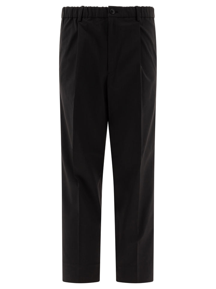 Wool Blend Twill One Tuck Trousers Black