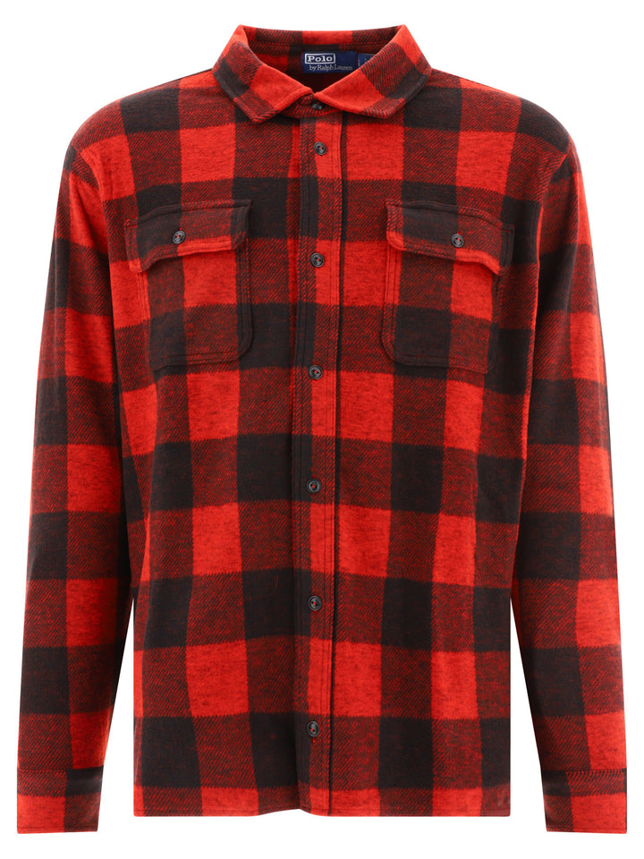 Classic-Fit Plaid Knit Flannel Workshirt Shirts Red