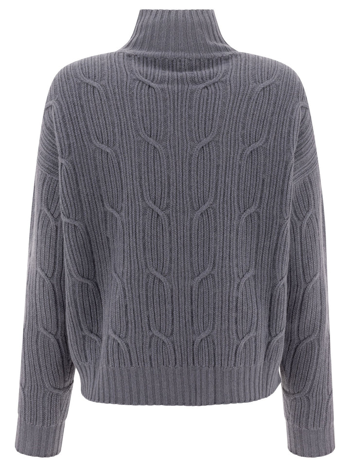 Lamé Cable-Knit Sweater Knitwear Grey