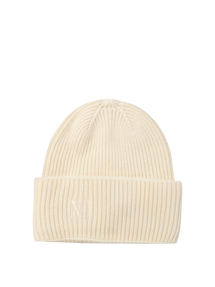 Ribbed Cashmere Beanie Hats White