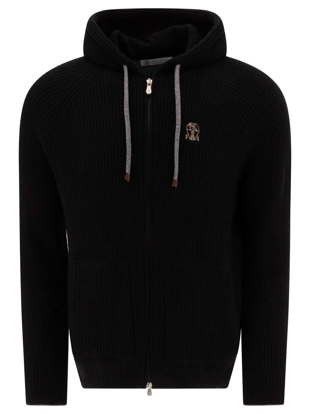 Ribbed Sweater With Zip And Hood Knitwear Black