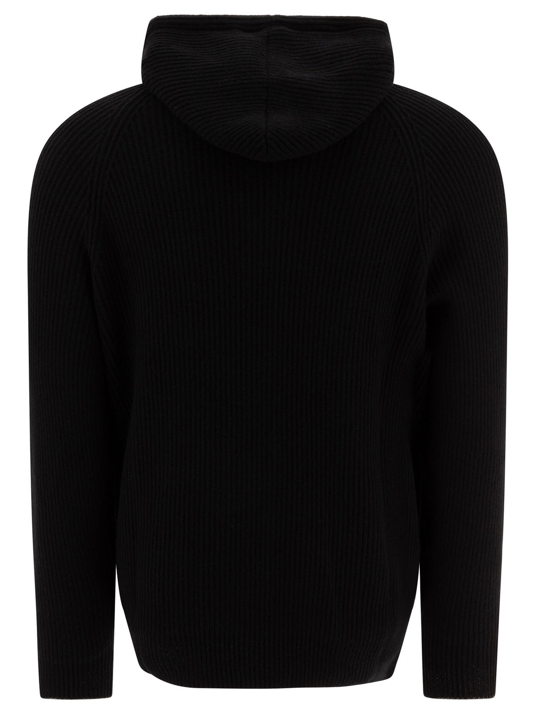 Ribbed Sweater With Zip And Hood Knitwear Black