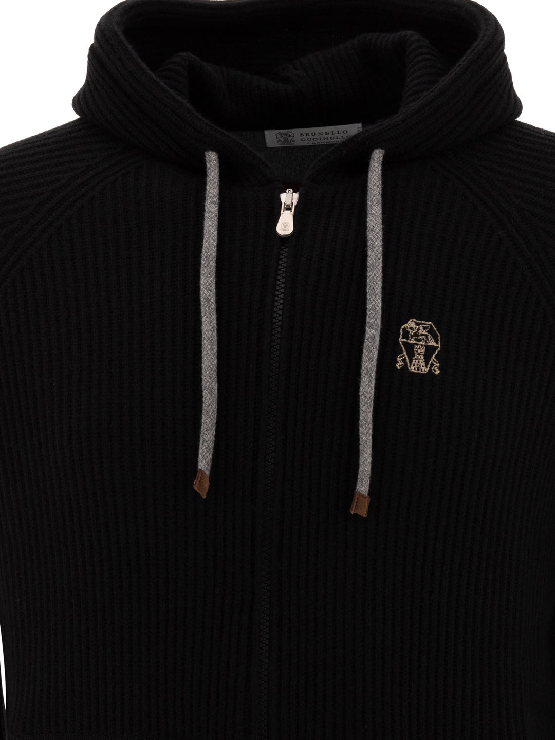 Ribbed Sweater With Zip And Hood Knitwear Black