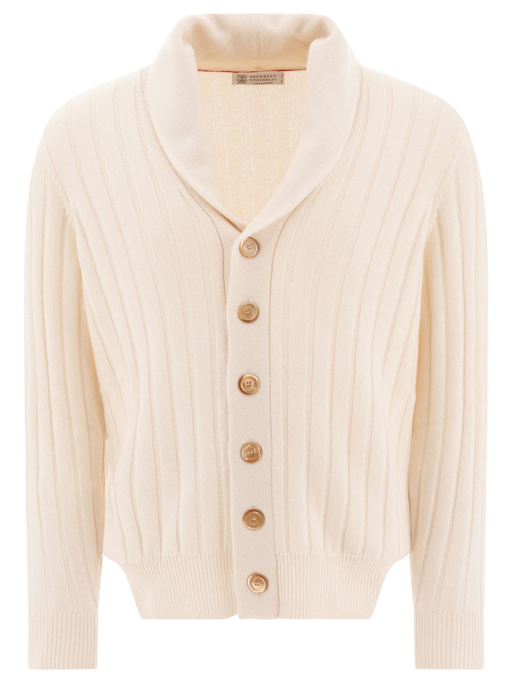 Cashmere Flat Rib Cardigan Knitwear Beige