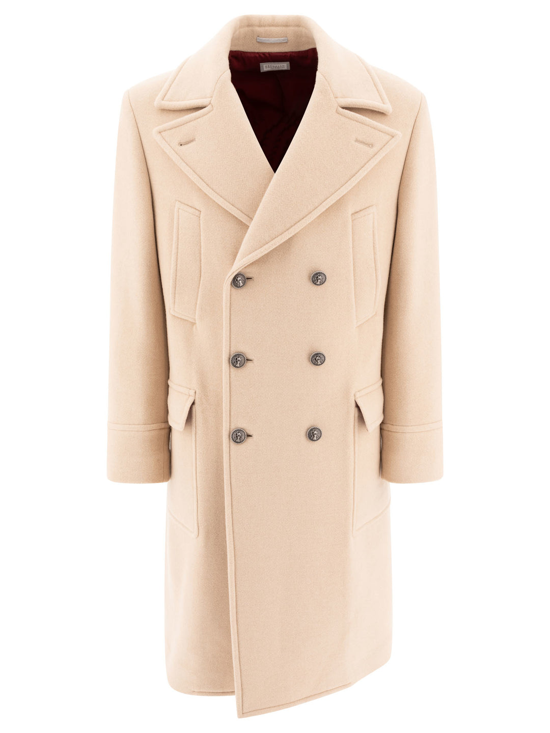 Camel Double-Breasted Wool Coats Beige