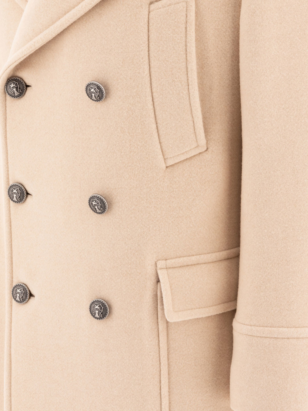 Camel Double-Breasted Wool Coats Beige