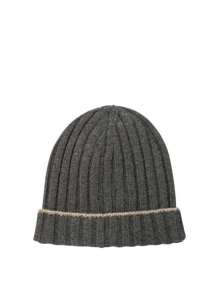 Ribbed Cashmere Knit Beanie Hats Grey