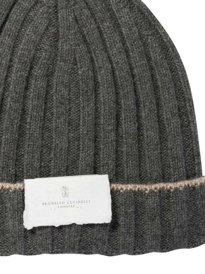 Ribbed Cashmere Knit Beanie Hats Grey