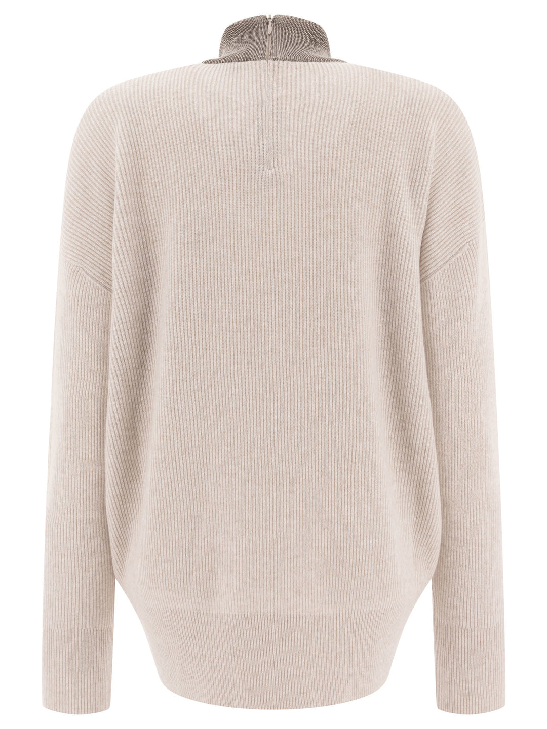 Cashmere Sweater With Precious Ribbed Collar Knitwear Beige