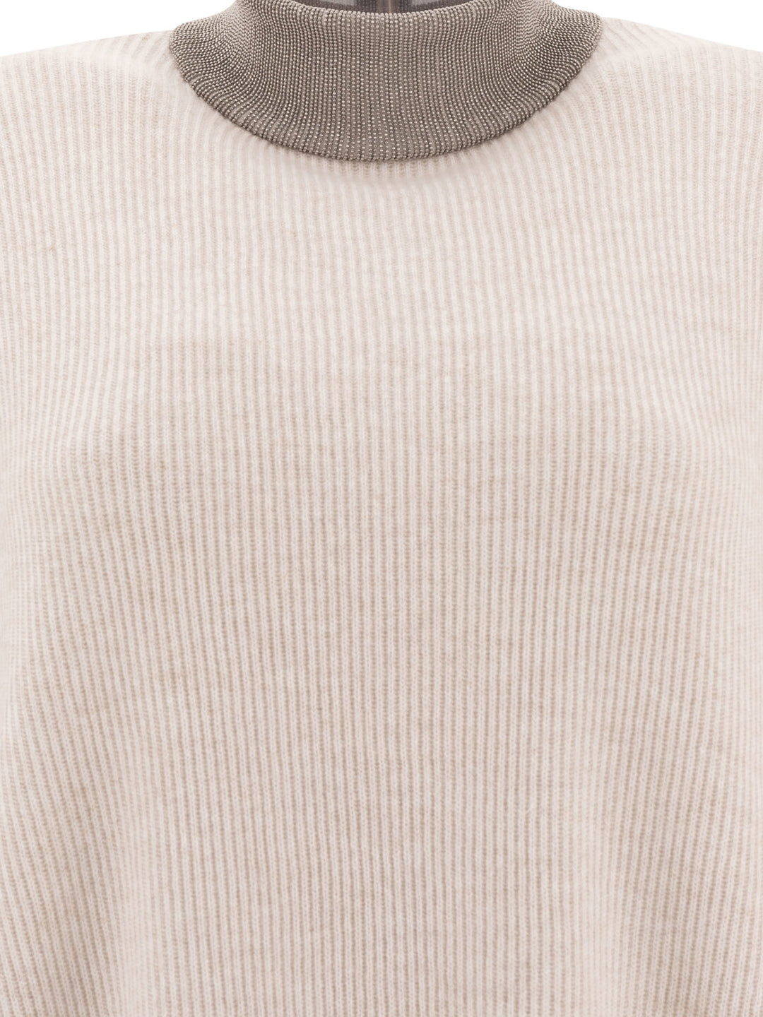 Cashmere Sweater With Precious Ribbed Collar Knitwear Beige