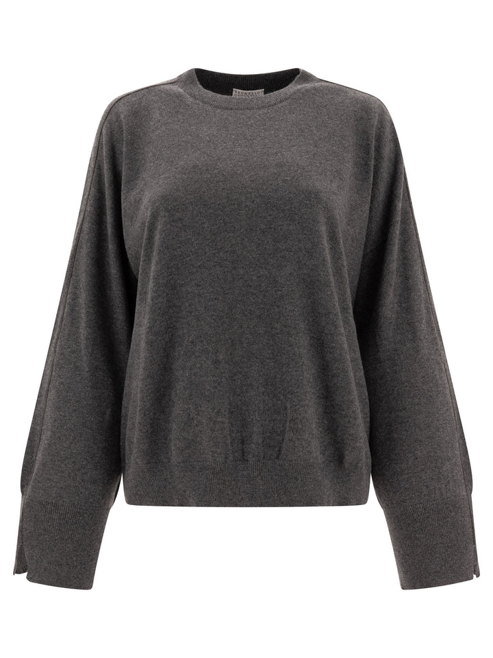 Cashmere Sweater With Monili Knitwear Grey