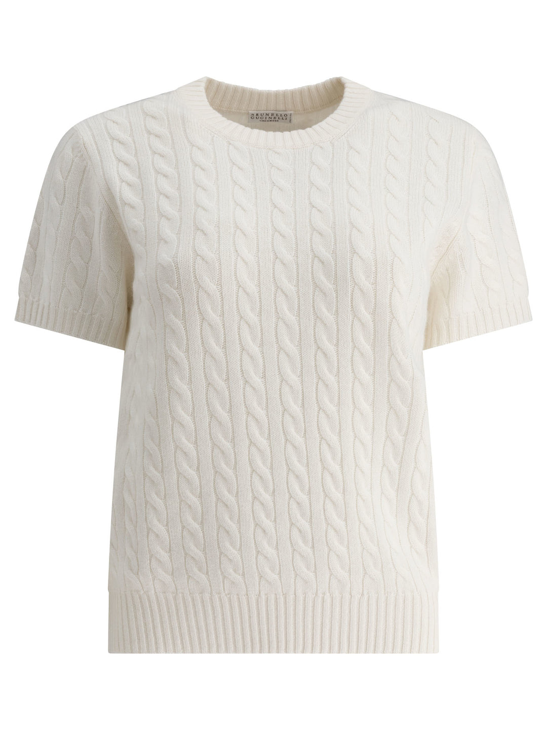 Cashmere Cable Knit Short Sleeve Sweater Knitwear White