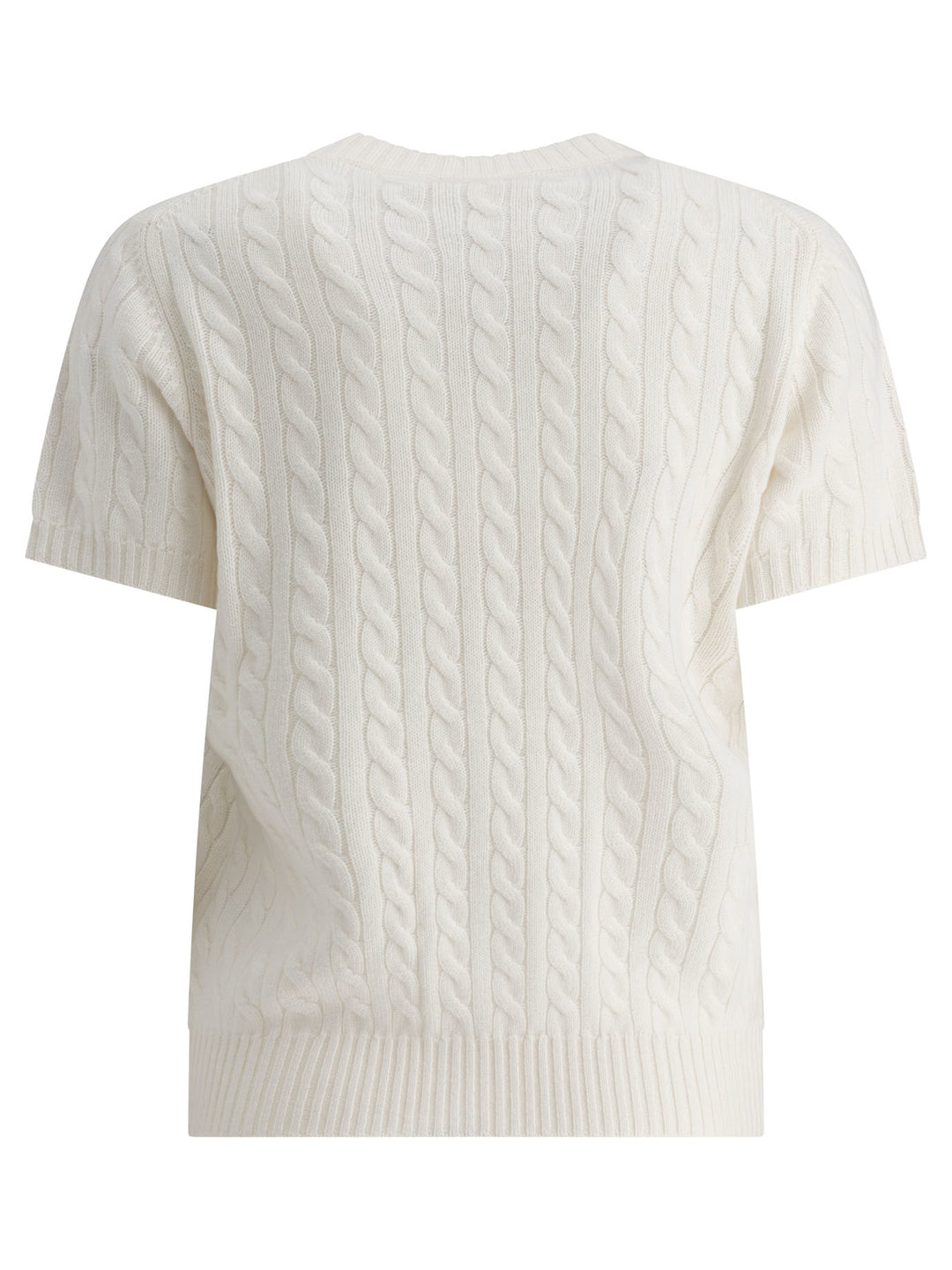 Cashmere Cable Knit Short Sleeve Sweater Knitwear White