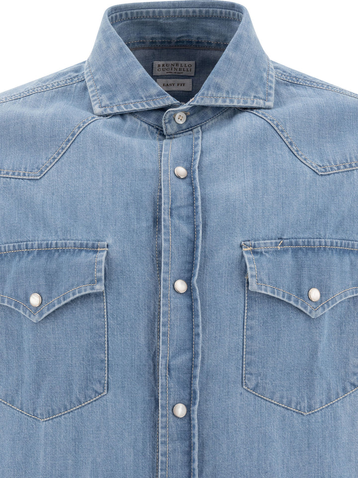 Western-Style Denim Shirt Shirts Light Blue